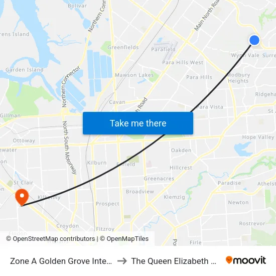 Zone A Golden Grove Interchange to The Queen Elizabeth Hospital map