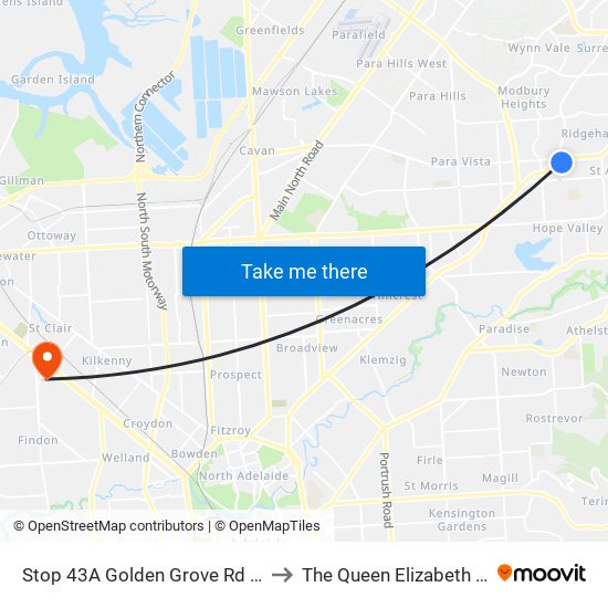 Stop 43A Golden Grove Rd - East side to The Queen Elizabeth Hospital map