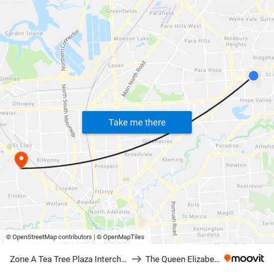 Zone A Tea Tree Plaza Interchange - West side to The Queen Elizabeth Hospital map