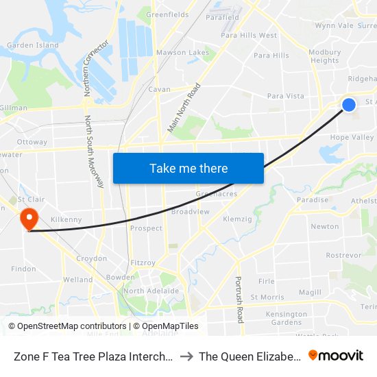 Zone F Tea Tree Plaza Interchange - East side to The Queen Elizabeth Hospital map