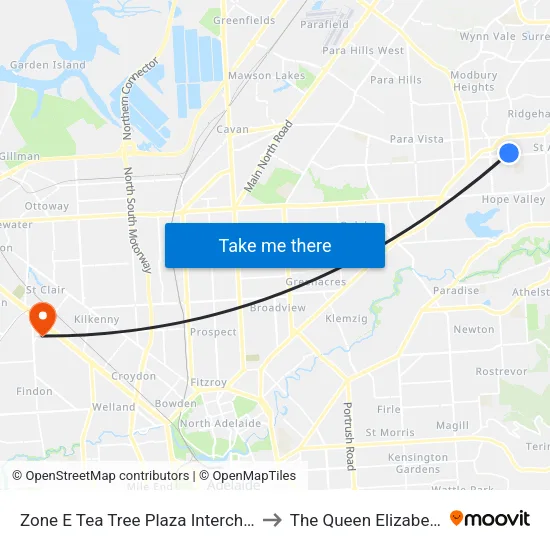 Zone E Tea Tree Plaza Interchange - East side to The Queen Elizabeth Hospital map