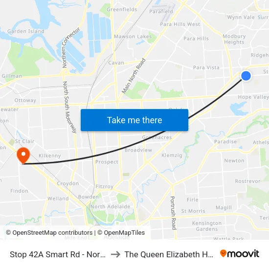 Stop 42A Smart Rd - North side to The Queen Elizabeth Hospital map