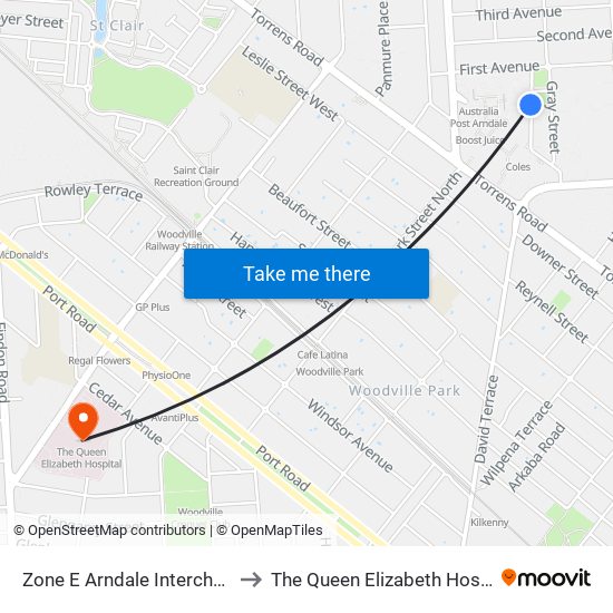 Zone E Arndale Interchange to The Queen Elizabeth Hospital map