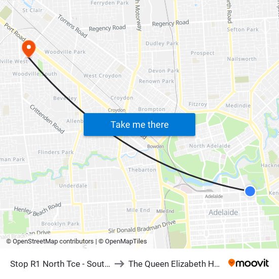 Stop R1 North Tce - South side to The Queen Elizabeth Hospital map