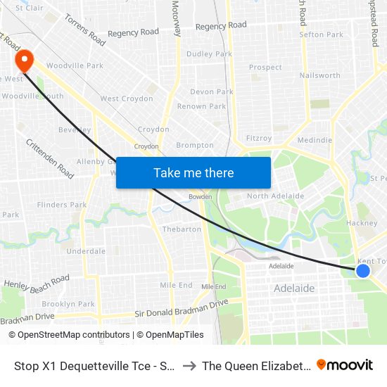 Stop X1 Dequetteville Tce - South West side to The Queen Elizabeth Hospital map