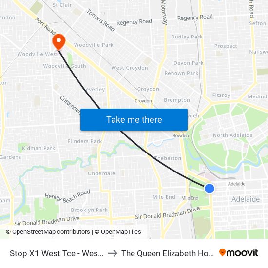 Stop X1 West Tce - West side to The Queen Elizabeth Hospital map