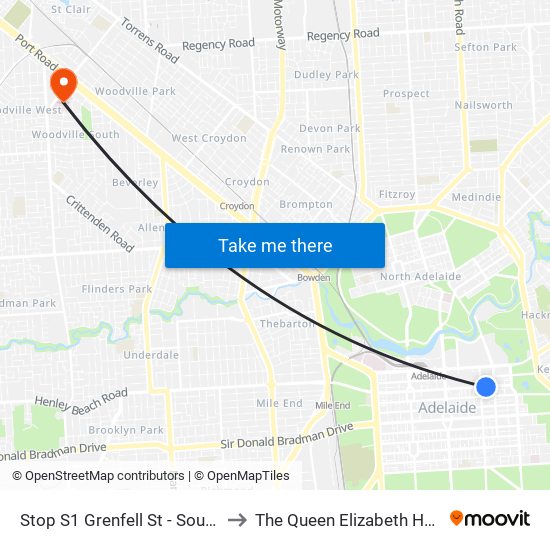 Stop S1 Grenfell St - South side to The Queen Elizabeth Hospital map