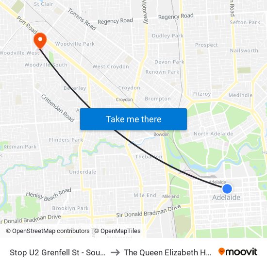 Stop U2 Grenfell St - South side to The Queen Elizabeth Hospital map