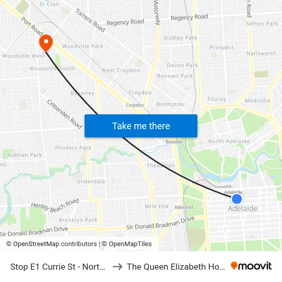 Stop E1 Currie St - North side to The Queen Elizabeth Hospital map