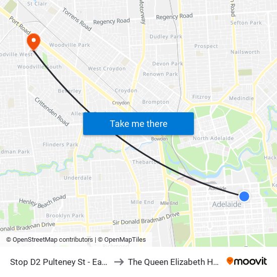 Stop D2 Pulteney St - East side to The Queen Elizabeth Hospital map