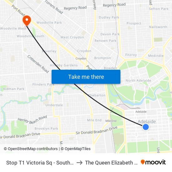 Stop T1 Victoria Sq - South West side to The Queen Elizabeth Hospital map