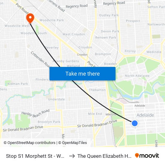 Stop S1 Morphett St - West side to The Queen Elizabeth Hospital map