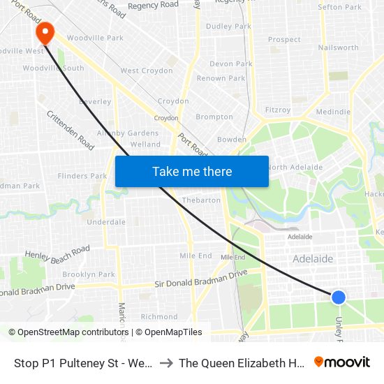 Stop P1 Pulteney St - West side to The Queen Elizabeth Hospital map