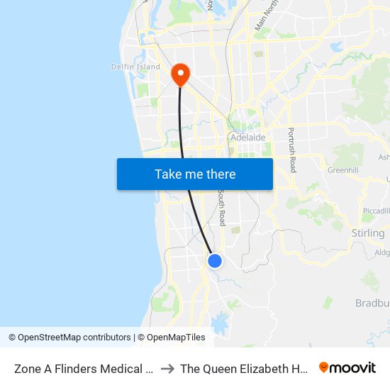 Zone A Flinders Medical Centre to The Queen Elizabeth Hospital map