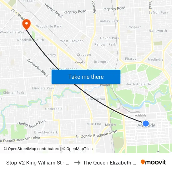 Stop V2 King William St - West side to The Queen Elizabeth Hospital map