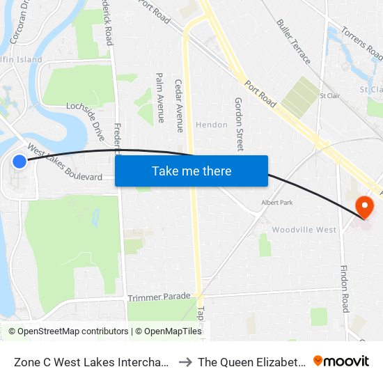 Zone C West Lakes Interchange - East side to The Queen Elizabeth Hospital map