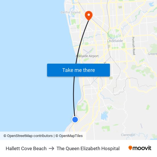 Hallett Cove Beach to The Queen Elizabeth Hospital map