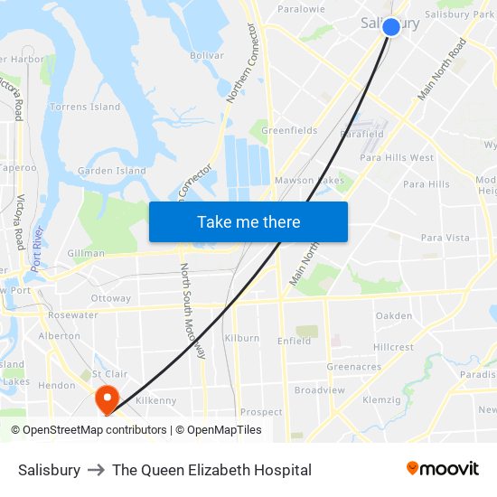 Salisbury to The Queen Elizabeth Hospital map