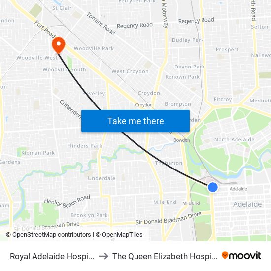 Royal Adelaide Hospital to The Queen Elizabeth Hospital map