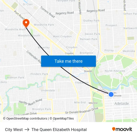 City West to The Queen Elizabeth Hospital map