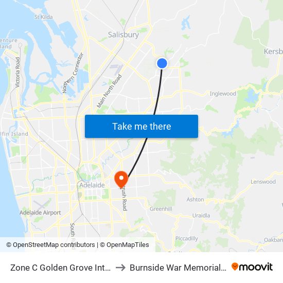 Zone C Golden Grove Interchange to Burnside War Memorial Hospital map