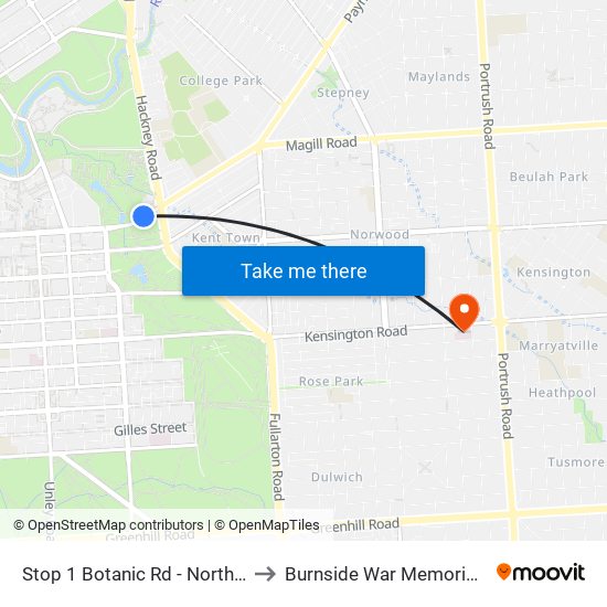 Stop 1 Botanic Rd - North West side to Burnside War Memorial Hospital map