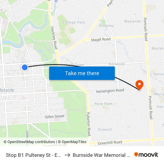 Stop B1 Pulteney St - East side to Burnside War Memorial Hospital map