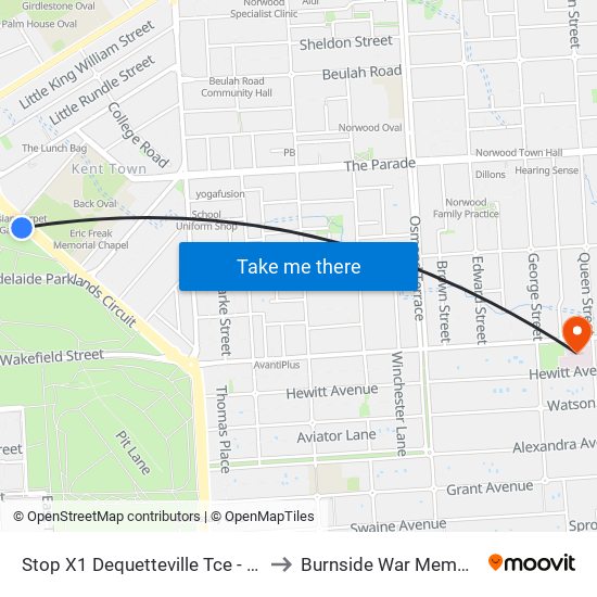 Stop X1 Dequetteville Tce - South West side to Burnside War Memorial Hospital map