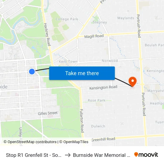 Stop R1 Grenfell St - South side to Burnside War Memorial Hospital map