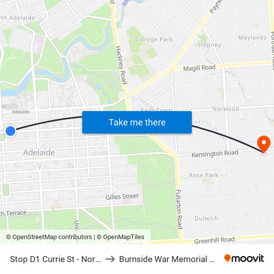 Stop D1 Currie St - North side to Burnside War Memorial Hospital map