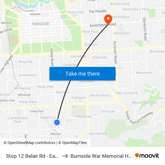 Stop 12 Belair Rd - East side to Burnside War Memorial Hospital map