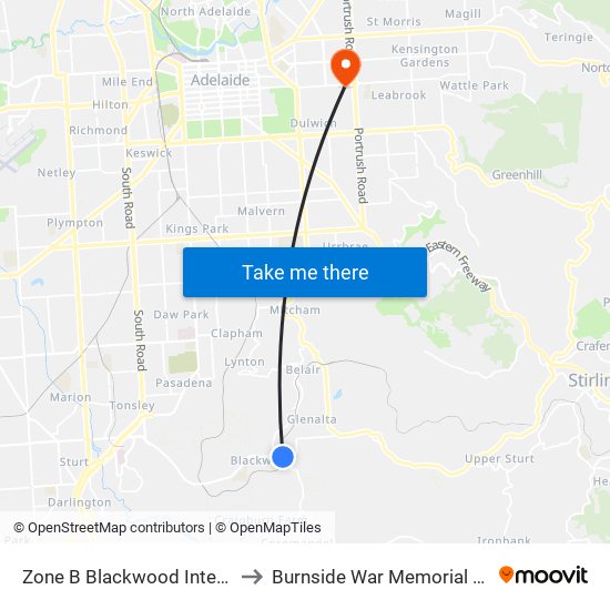 Zone B Blackwood Interchange to Burnside War Memorial Hospital map