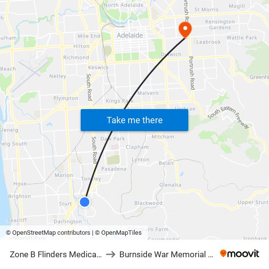 Zone B Flinders Medical Centre to Burnside War Memorial Hospital map