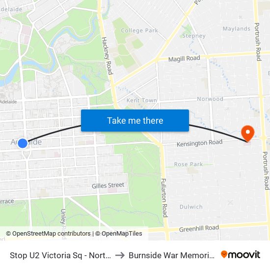 Stop U2 Victoria Sq - North West side to Burnside War Memorial Hospital map