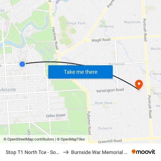 Stop T1 North Tce - South side to Burnside War Memorial Hospital map