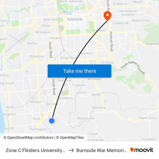 Zone C Flinders University Interchange to Burnside War Memorial Hospital map