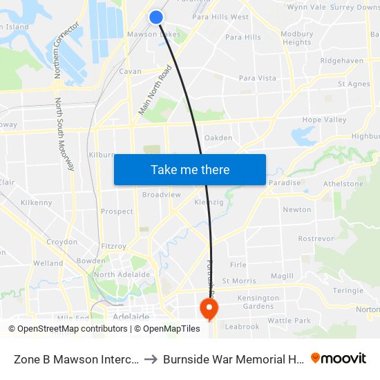 Zone B Mawson Interchange to Burnside War Memorial Hospital map