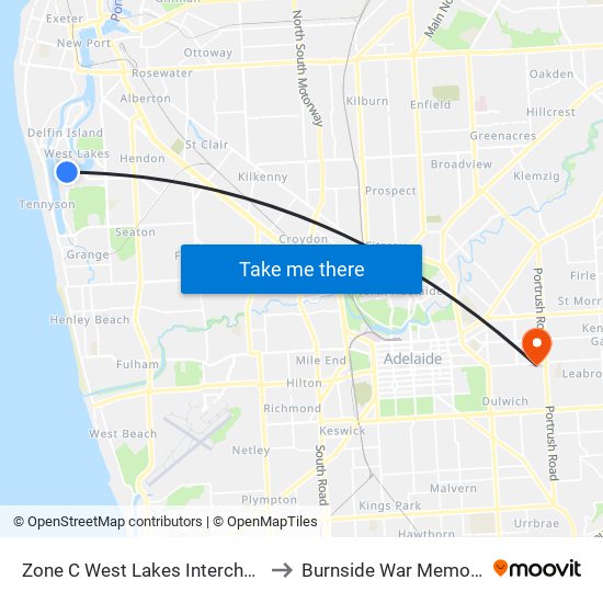 Zone C West Lakes Interchange - East side to Burnside War Memorial Hospital map