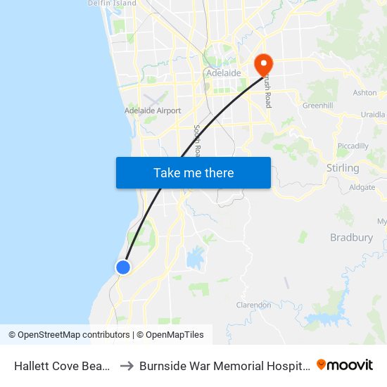 Hallett Cove Beach to Burnside War Memorial Hospital map