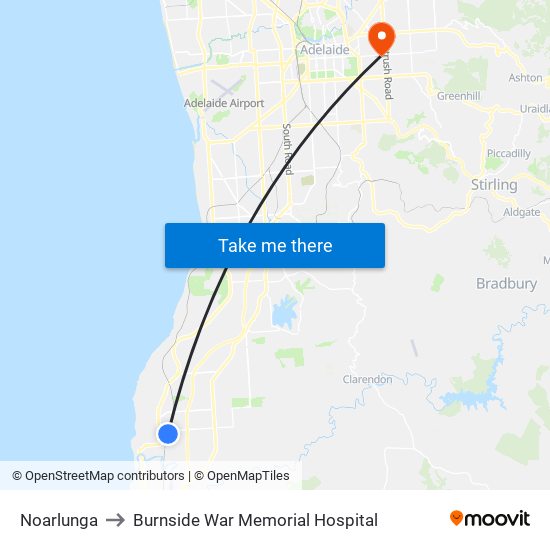 Noarlunga to Burnside War Memorial Hospital map