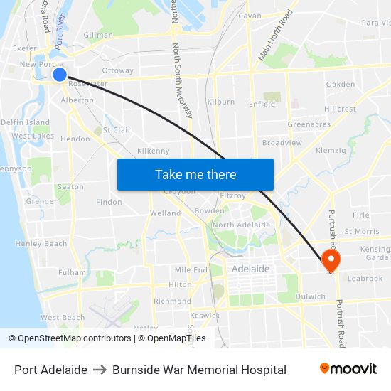 Port Adelaide to Burnside War Memorial Hospital map