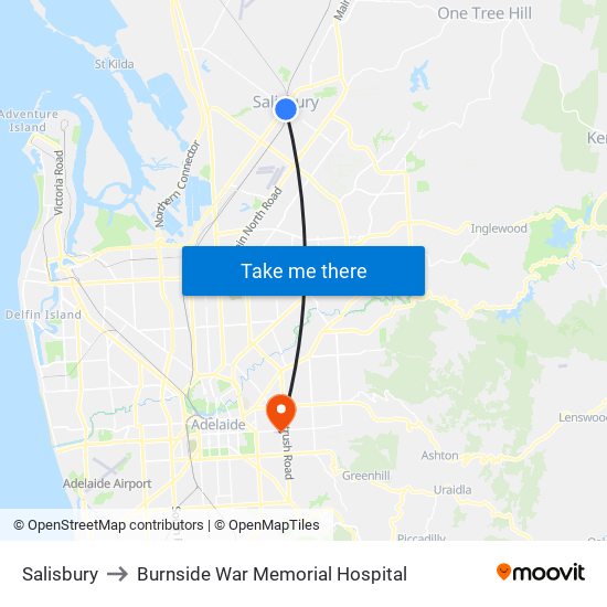 Salisbury to Burnside War Memorial Hospital map