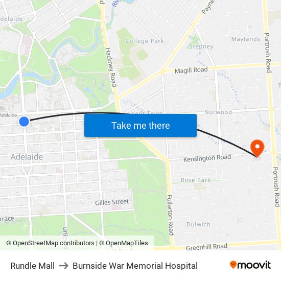 Rundle Mall to Burnside War Memorial Hospital map