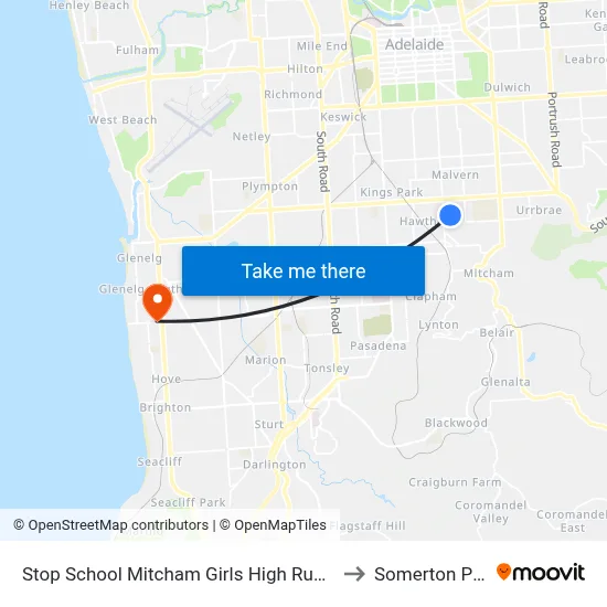 Stop School Mitcham Girls High Rugby St to Somerton Park map