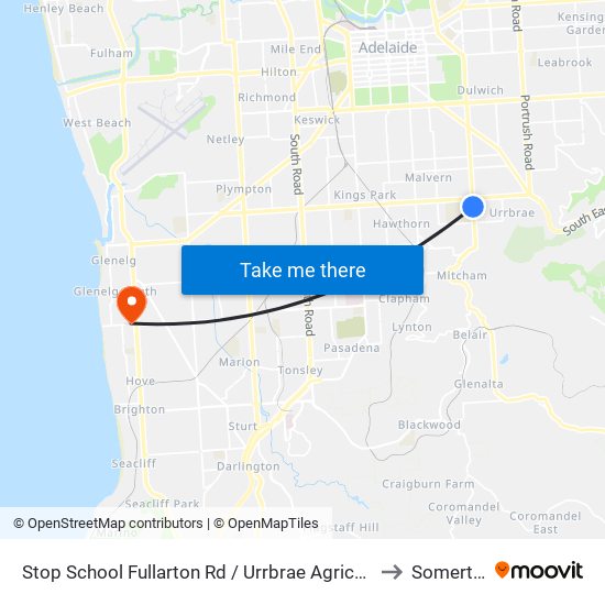 Stop School Fullarton Rd / Urrbrae Agricultural High School - West side to Somerton Park map