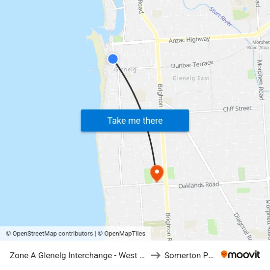 Zone A Glenelg Interchange - West side to Somerton Park map