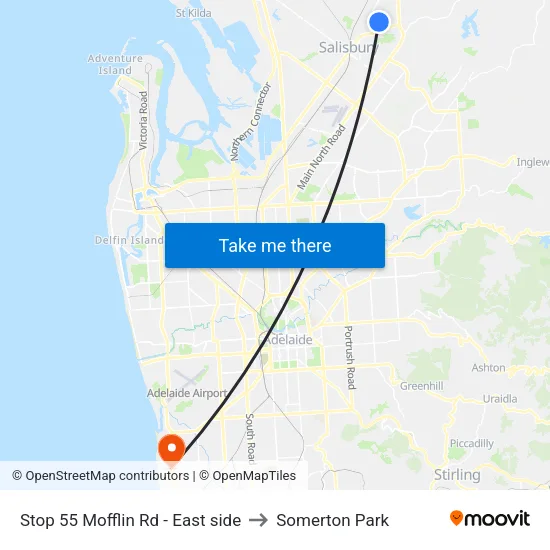 Stop 55 Mofflin Rd - East side to Somerton Park map