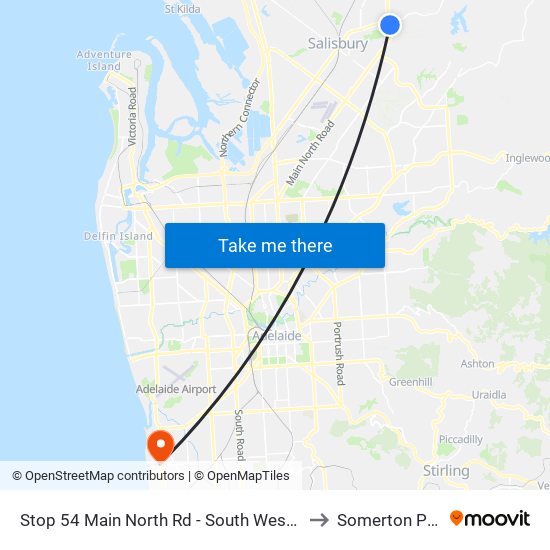 Stop 54 Main North Rd - South West side to Somerton Park map