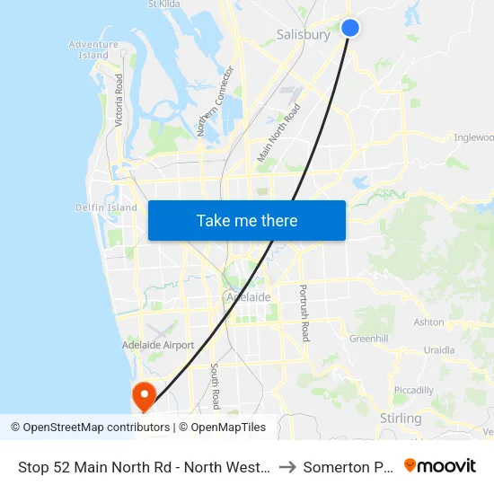 Stop 52 Main North Rd - North West side to Somerton Park map
