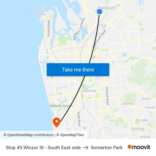 Stop 45 Winzor St - South East side to Somerton Park map